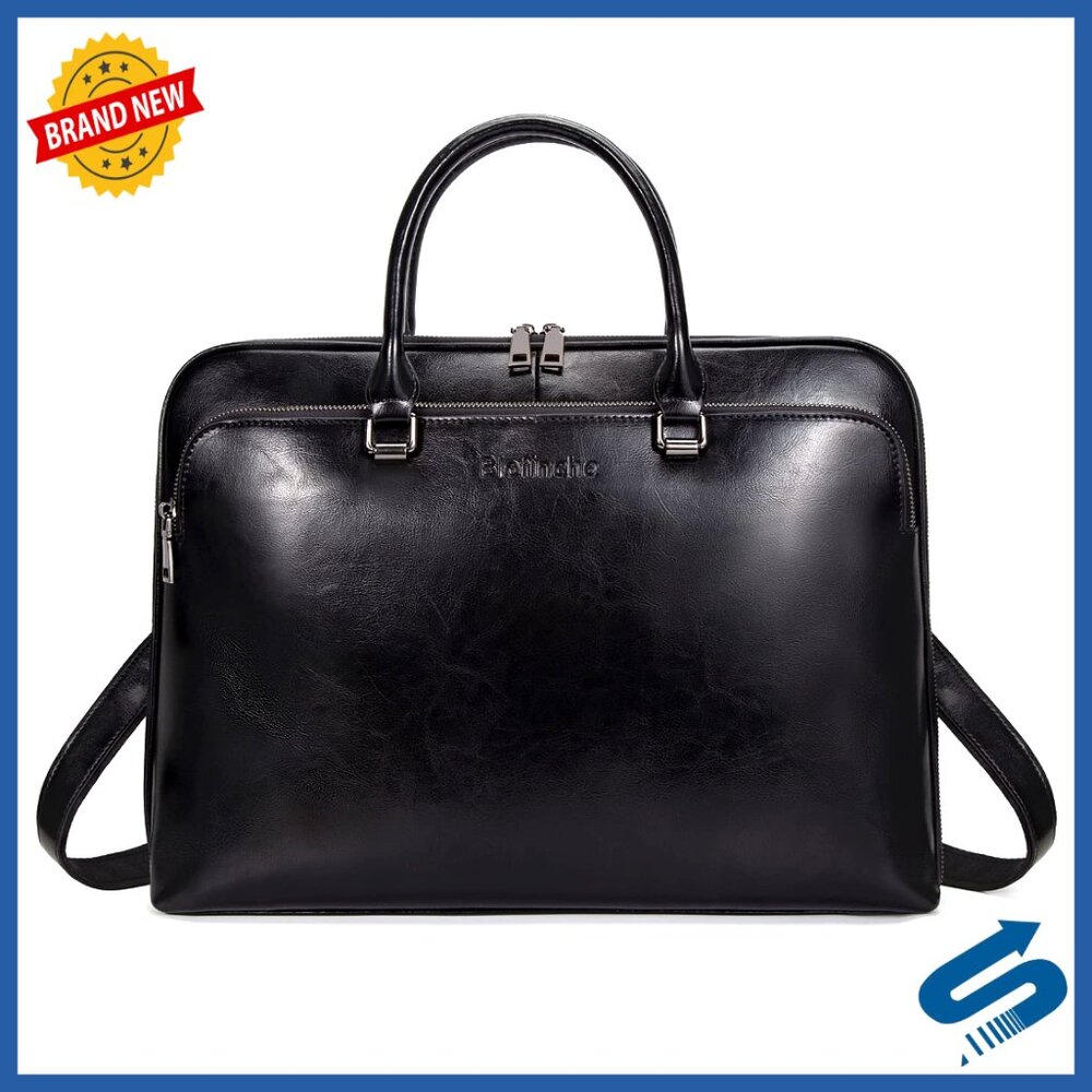 Genuine Leather Laptop Messenger Bag Work Briefcase Adjustable Shoulder Strap